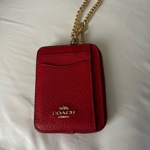 COACH CARD CASE ZIPPER WALLET KEYCHAIN (red)